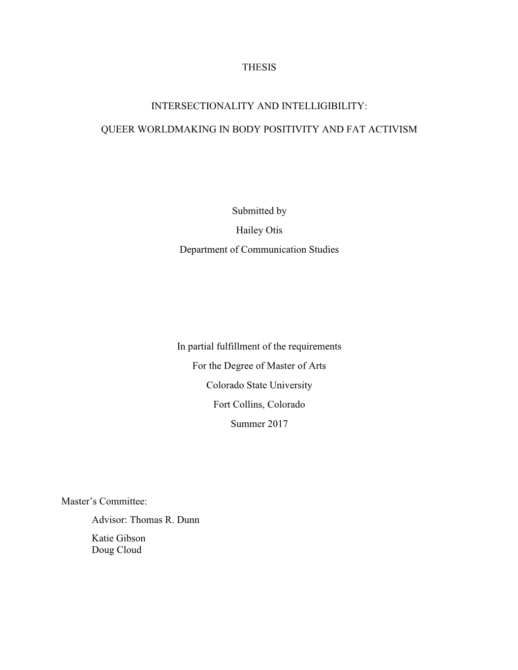 Thesis Intersectionality and Intelligibility: Queer