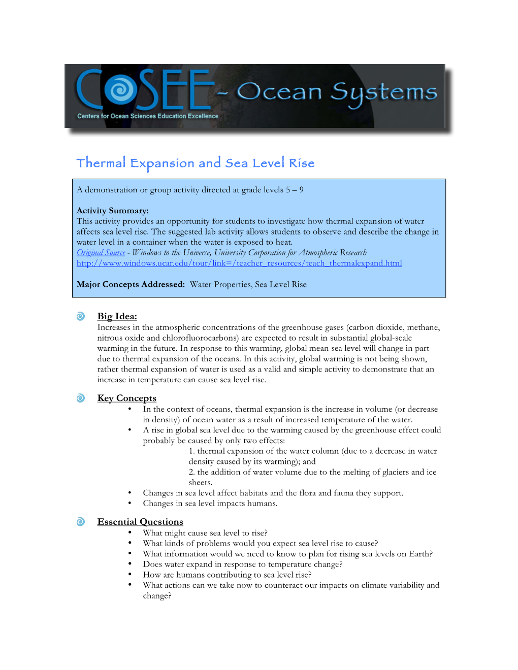 Thermal Expansion and Sea Level Rise