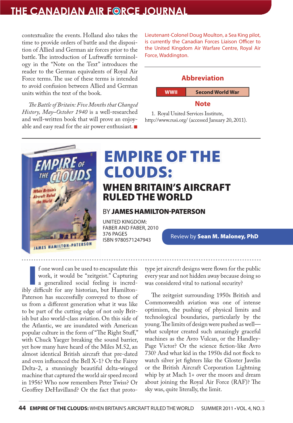 Empire of the Clouds: When Britain's Aircraft Ruled the World Summer 2011 • Vol