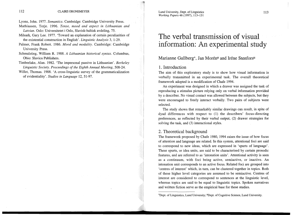 The Verbal Transmission of Visual Information 115
