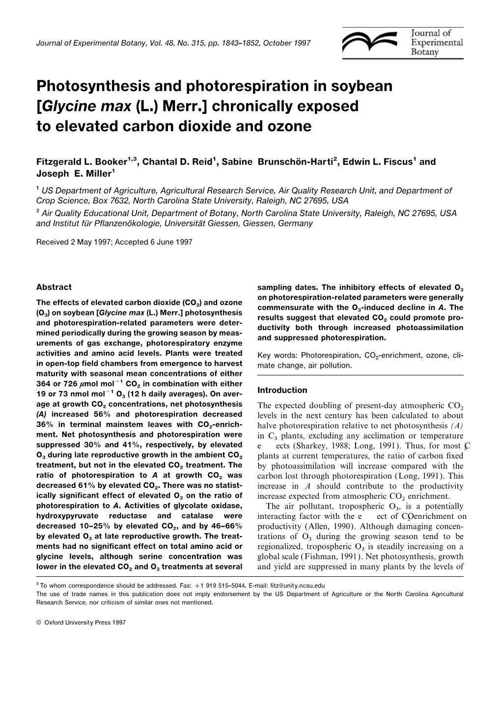 Photosynthesis and Photorespiration in Soybean [Glycine Max (L.) Merr.] Chronically Exposed to Elevated Carbon Dioxide and Ozone