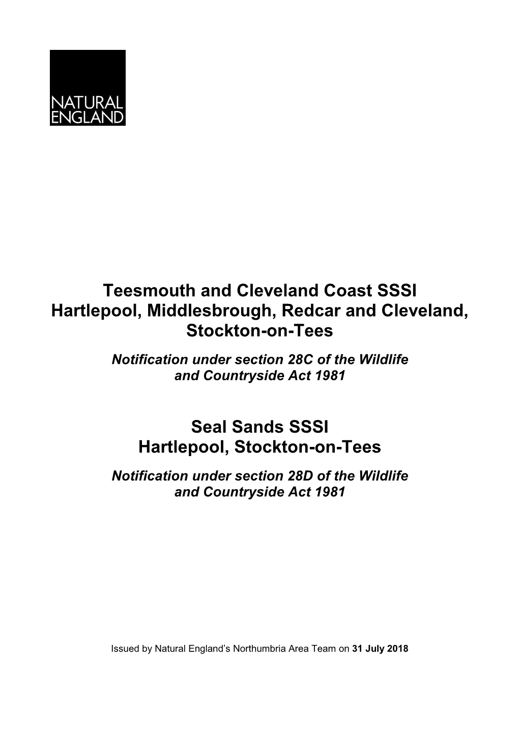 Teesmouth and Cleveland Coast SSSI: Notification Document