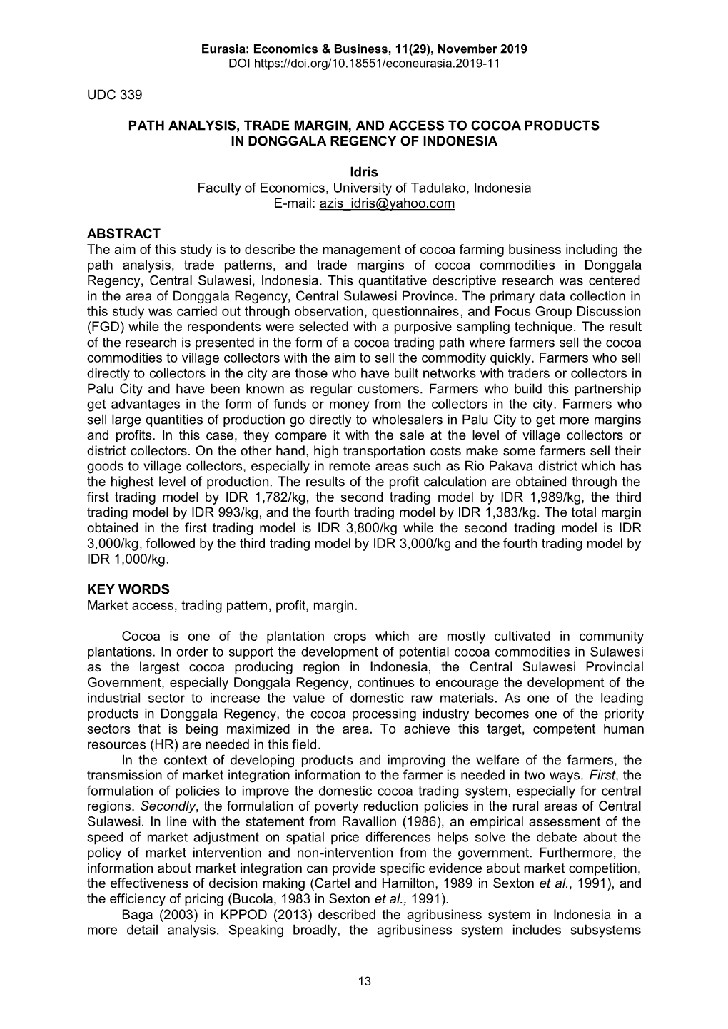 Udc 339 Path Analysis, Trade Margin, and Access To