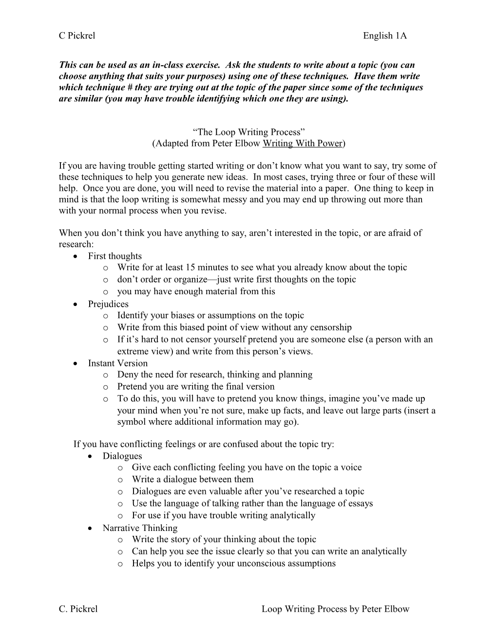 The Loop Writing Process (Adapted from Peter Elbow Writing with Power)