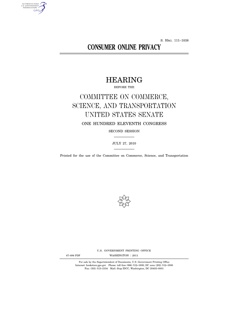 Consumer Online Privacy Hearing Committee On