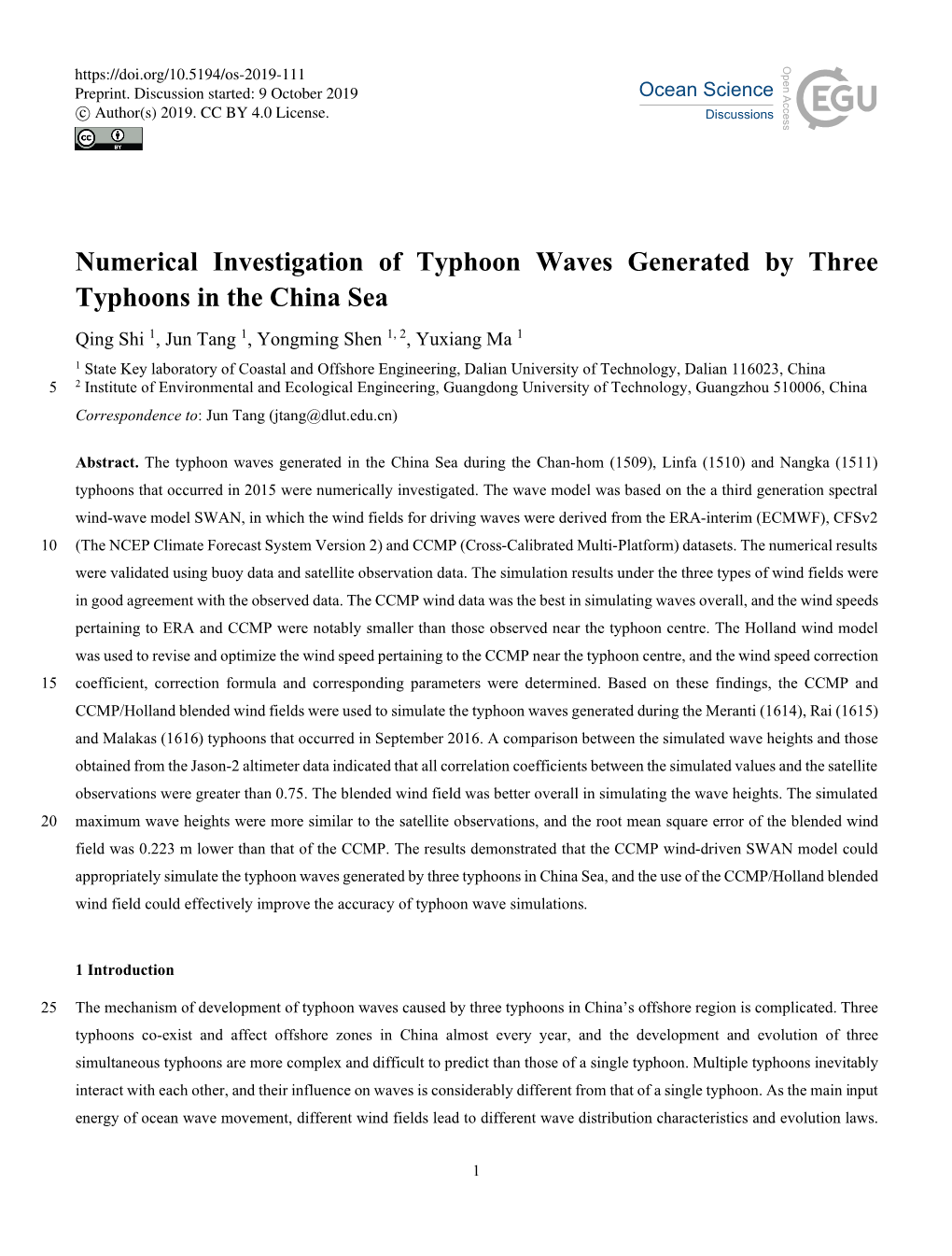 Numerical Investigation of Typhoon Waves Generated by Three