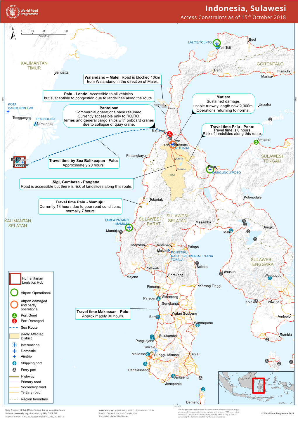 Indonesia, Sulawesi ! Access Constraints As of 15Th October 2018 0 25 50 100