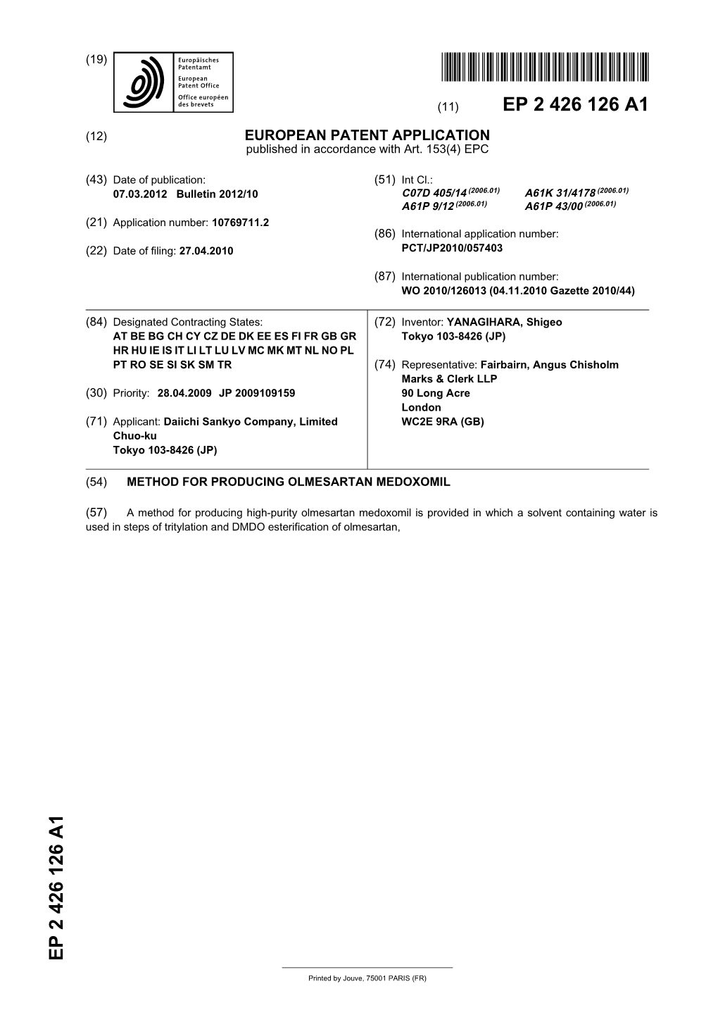 Method for Producing Olmesartan Medoxomil