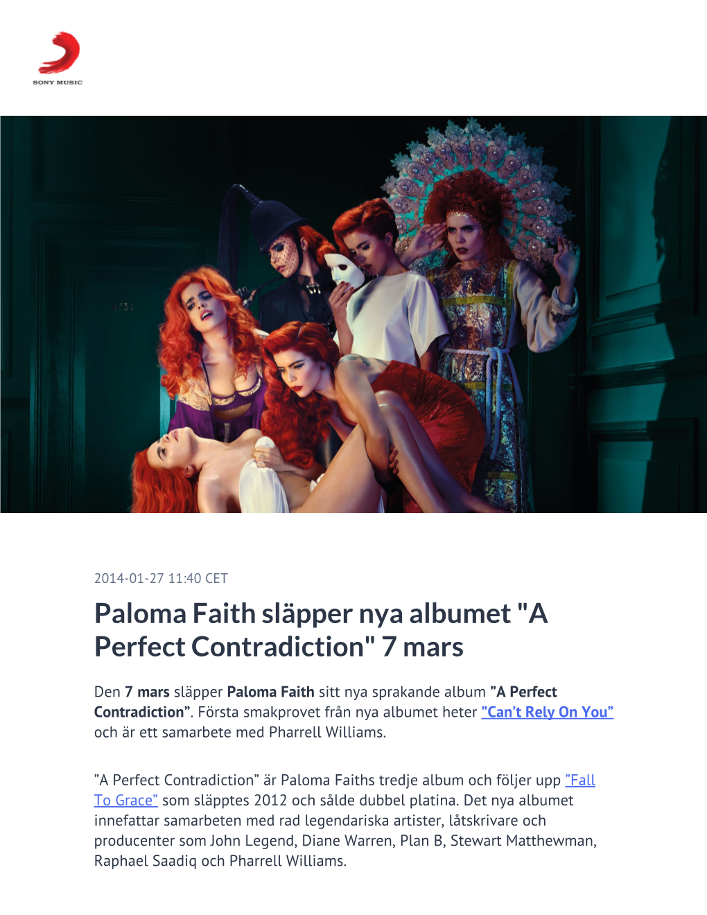 Paloma Faith Släpper Nya Albumet "A Perfect Contradiction" 7 Mars