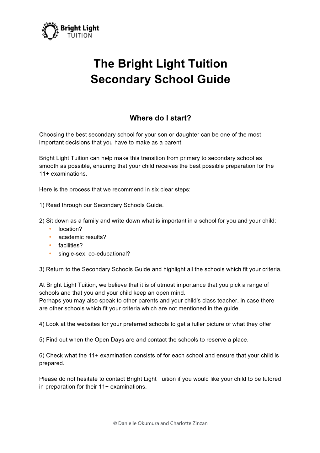 The Bright Light Tuition Secondary School Guide