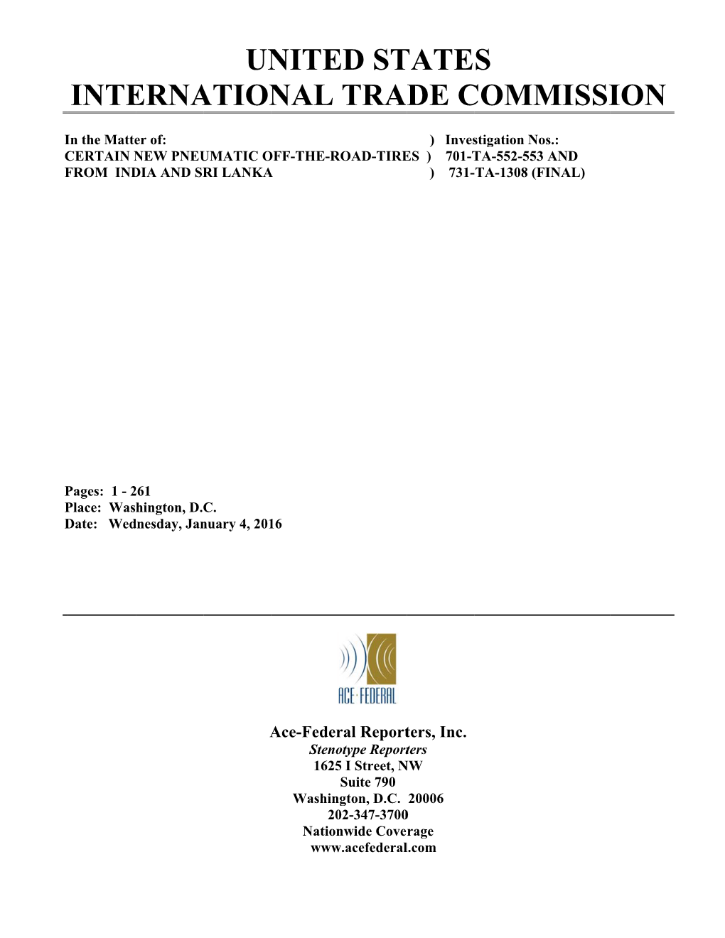 Pneumatic Off-The-Road-Tires from India and Sri Lanka (Hearing)