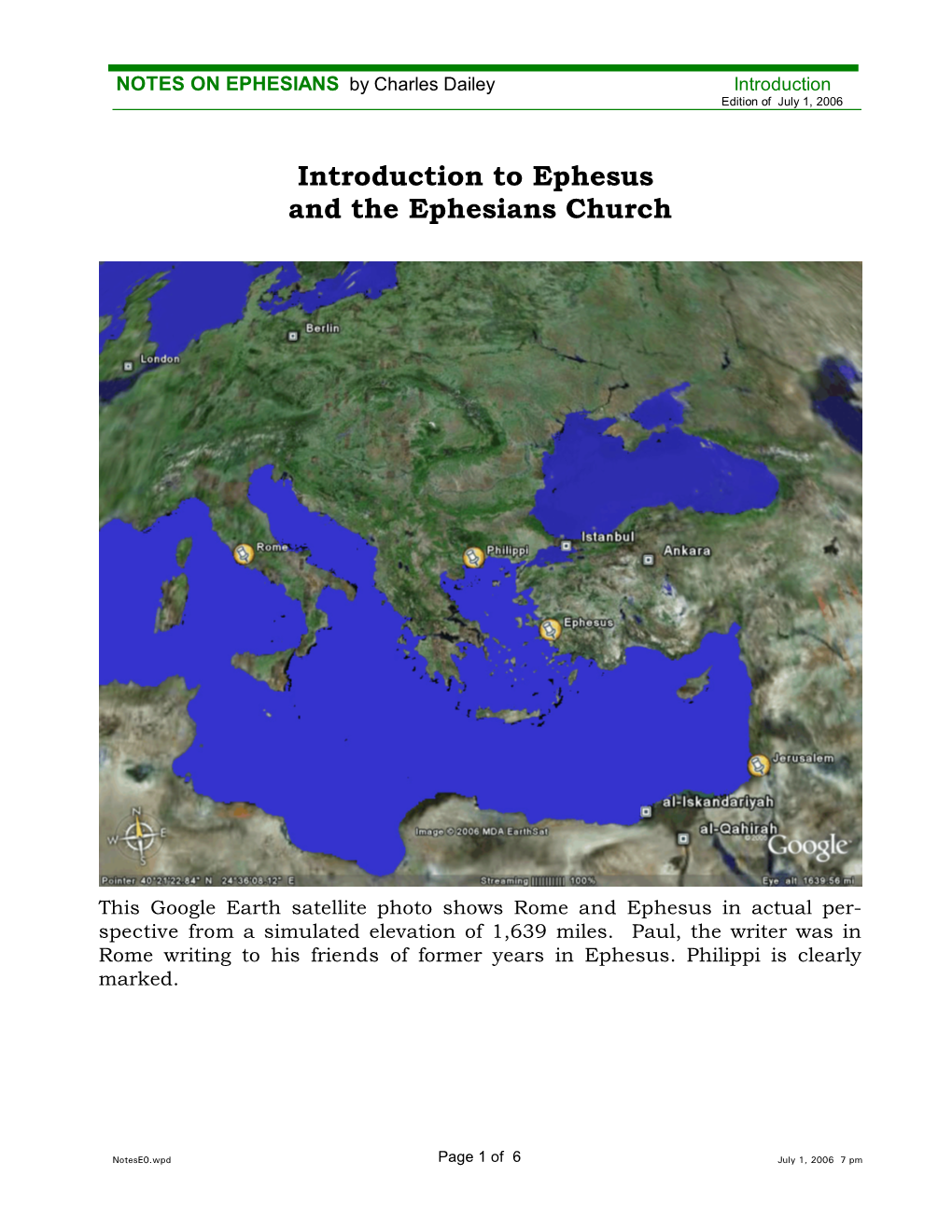 Introduction to Ephesus and the Ephesians Church