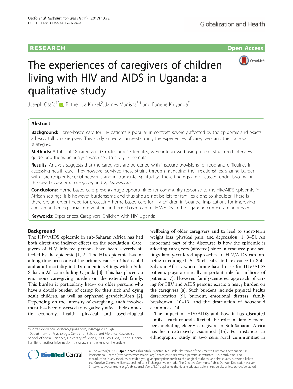 The Experiences of Caregivers of Children Living with HIV and AIDS in Uganda: a Qualitative Study