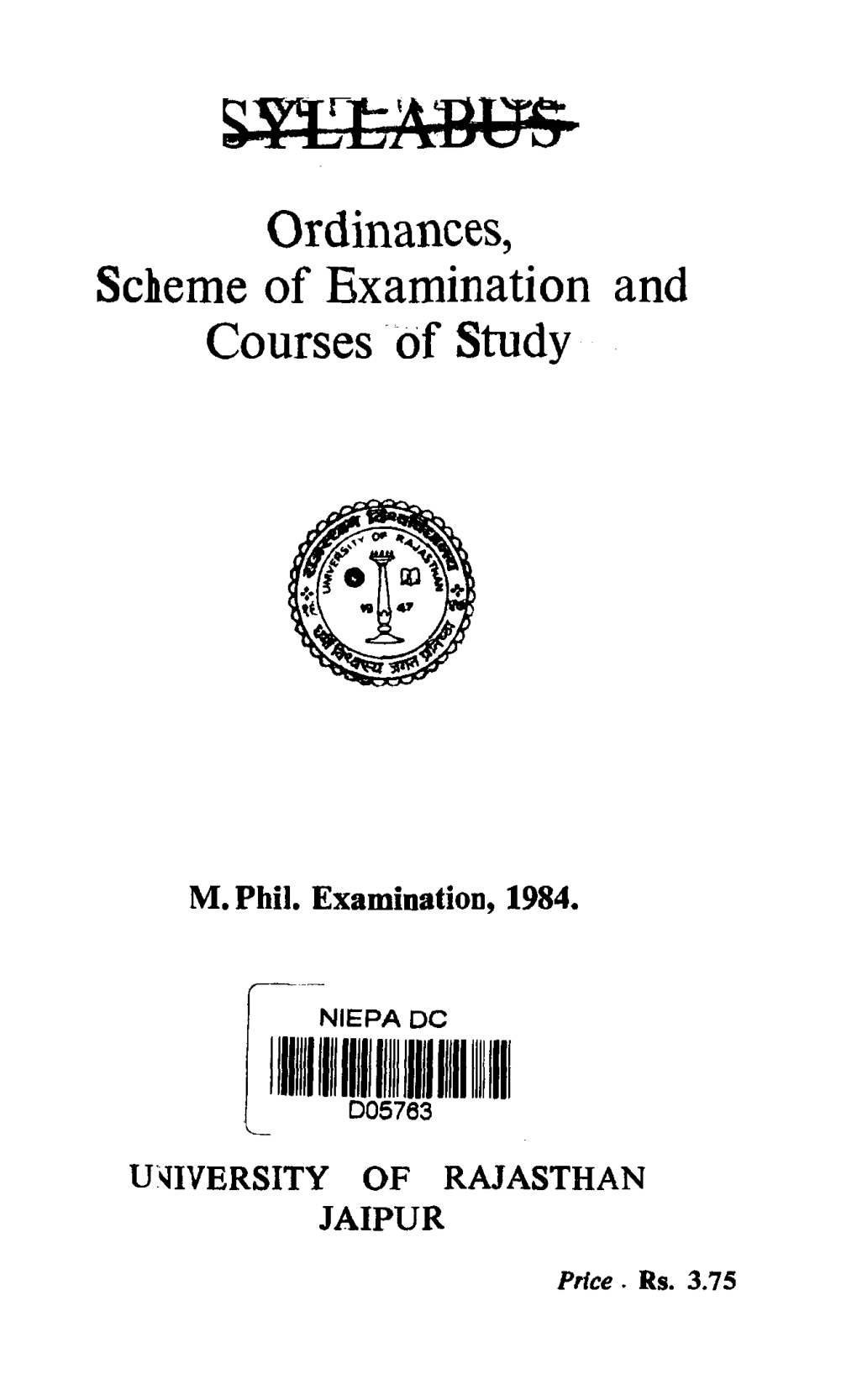 Ordinances, Scheme of Examination and Courses of Study