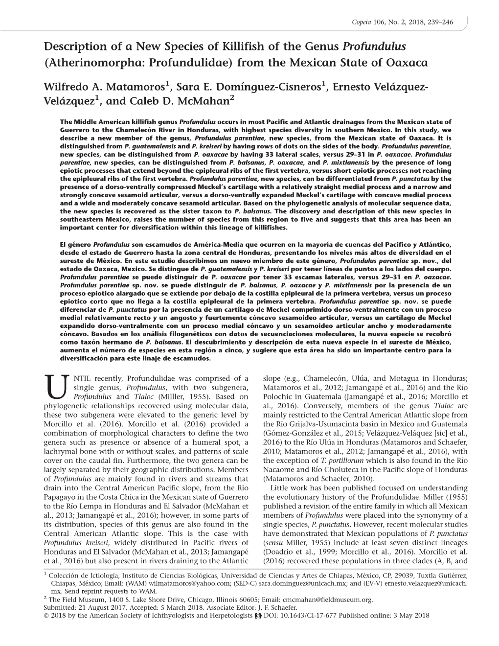 Atherinomorpha: Profundulidae) from the Mexican State of Oaxaca