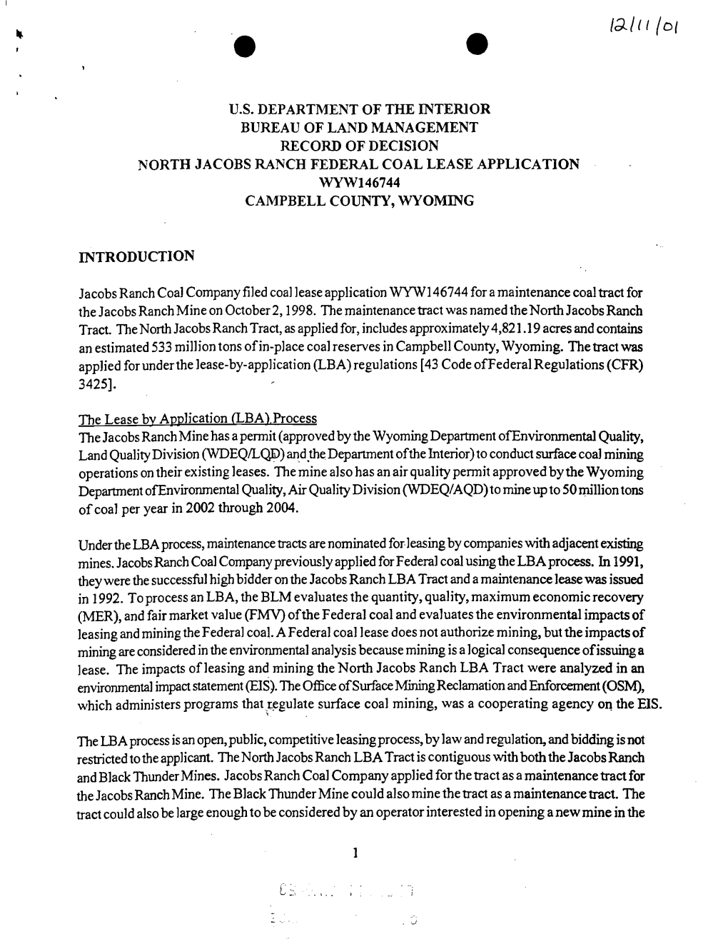 Comments Received on the Final Environmental Impact Statementfor North Jacobs Ranch Coal Lease Application (WYW146744) with BLM Response