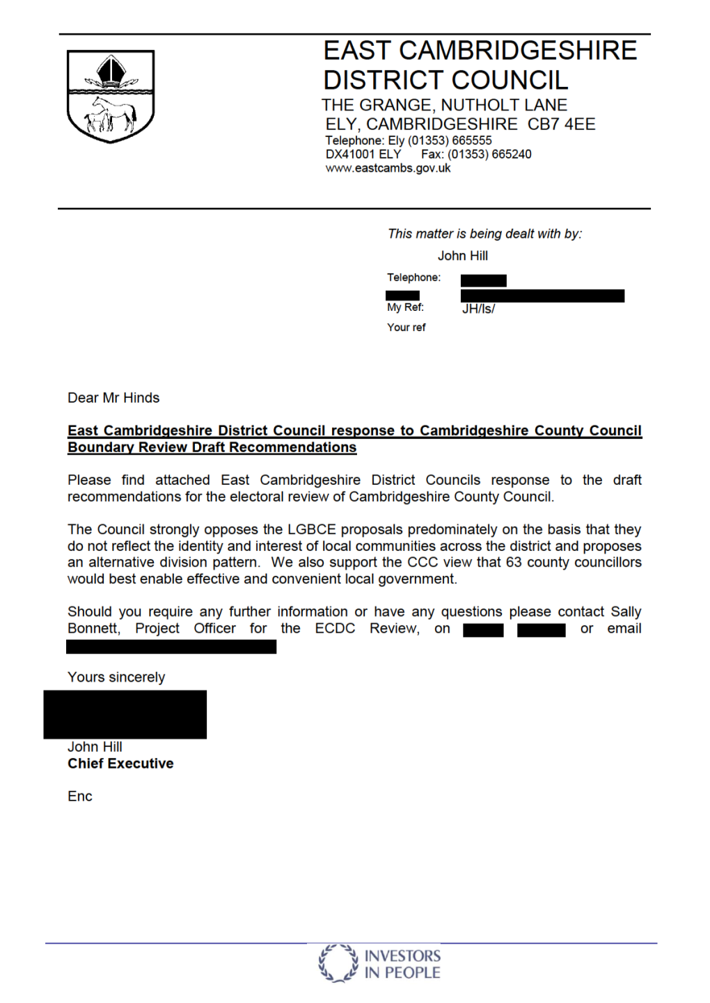 East Cambridgeshire District Council Response to Cambridgeshire County Council Boundary Review Draft Recommendations