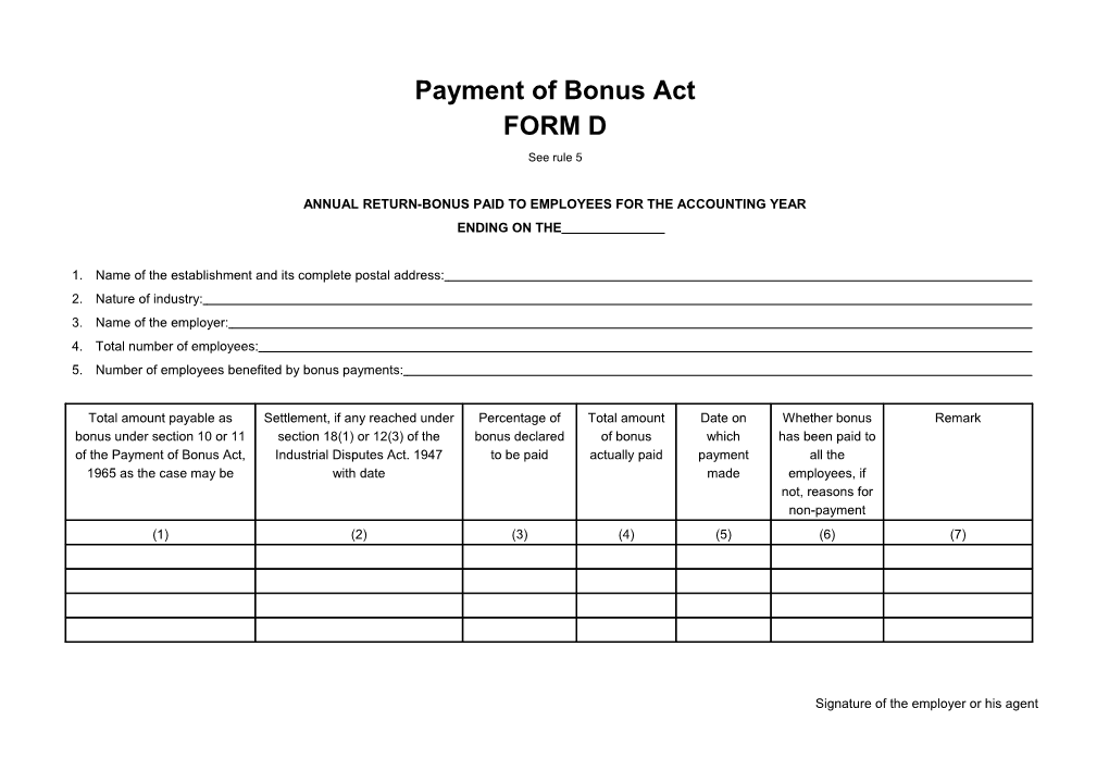 Annual Return-Bonus Paid to Employees for the Accounting Year