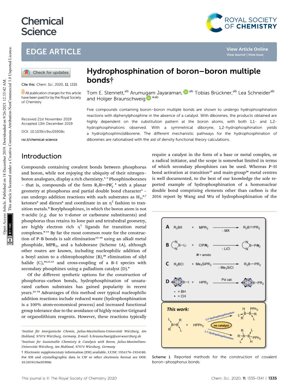 Hydrophosphination of Boron–Boron Multiple Bonds† Cite This: Chem