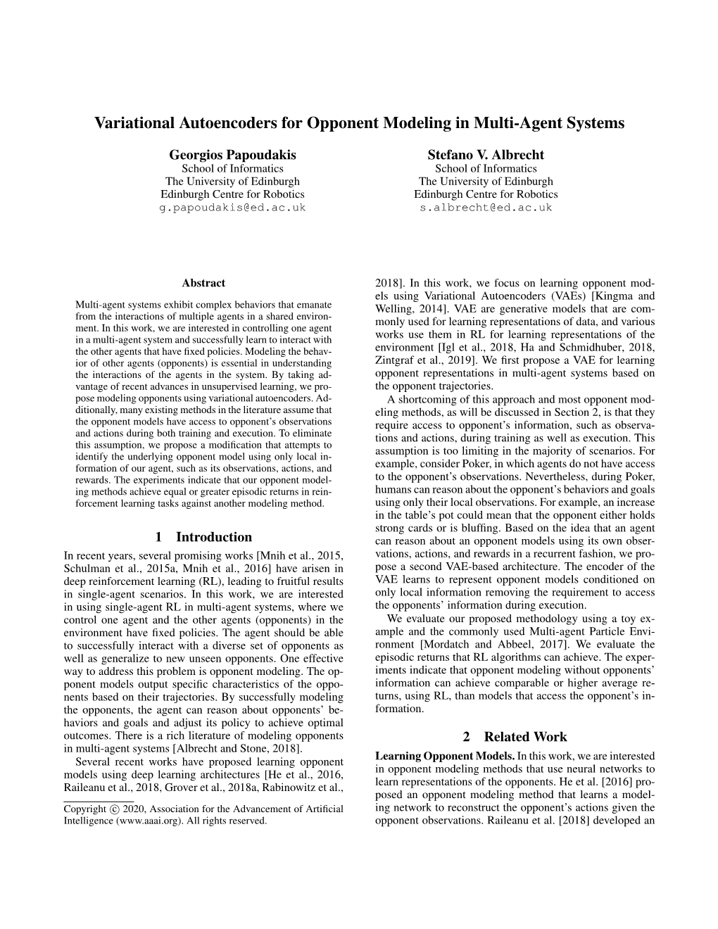 Variational Autoencoders for Opponent Modeling in Multi-Agent Systems
