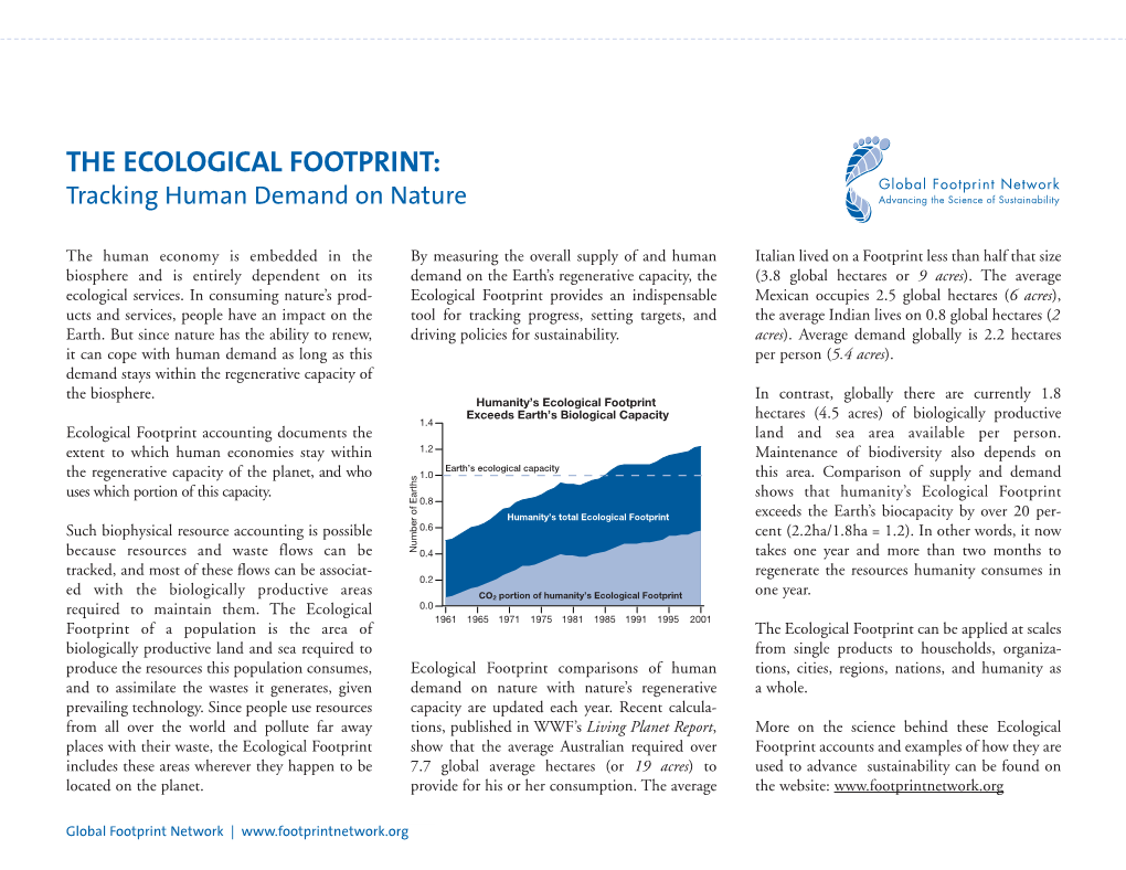 THE ECOLOGICAL FOOTPRINT: Tracking Human Demand on Nature