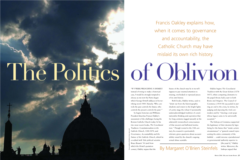 Francis Oakley Explains How, When It Comes to Governance and Accountability, the Catholic Church May Have Mislaid Its Own Rich History