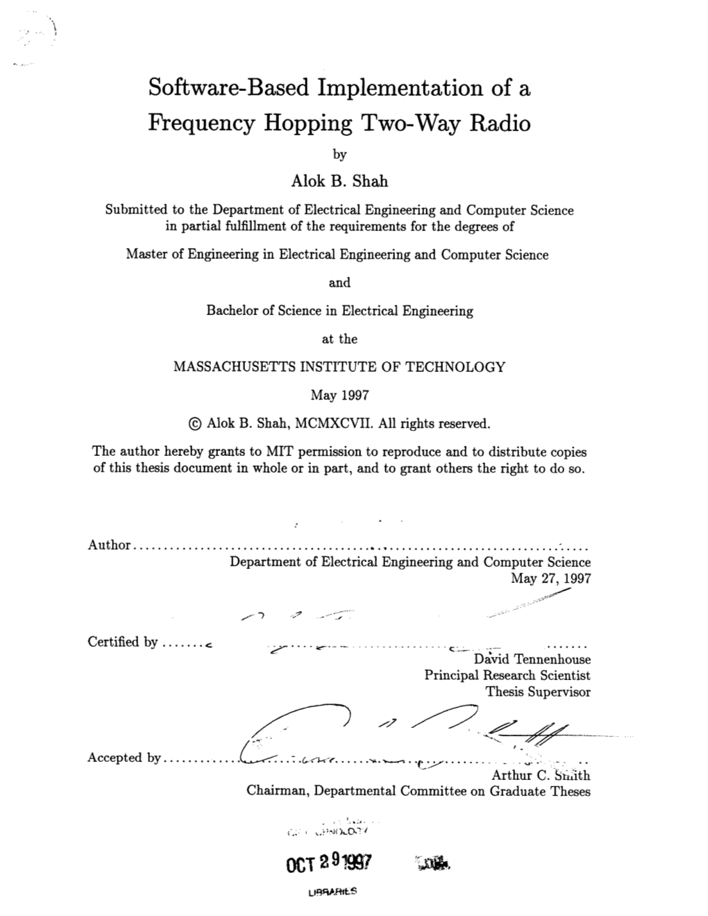 Software-Based Implementation of a Frequency Hopping Two-Way Radio by Alok B