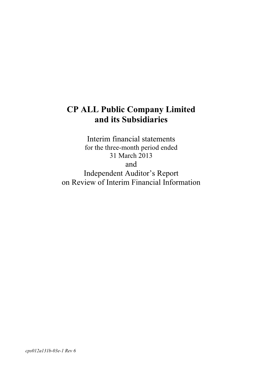 CP ALL Public Company Limited and Its Subsidiaries