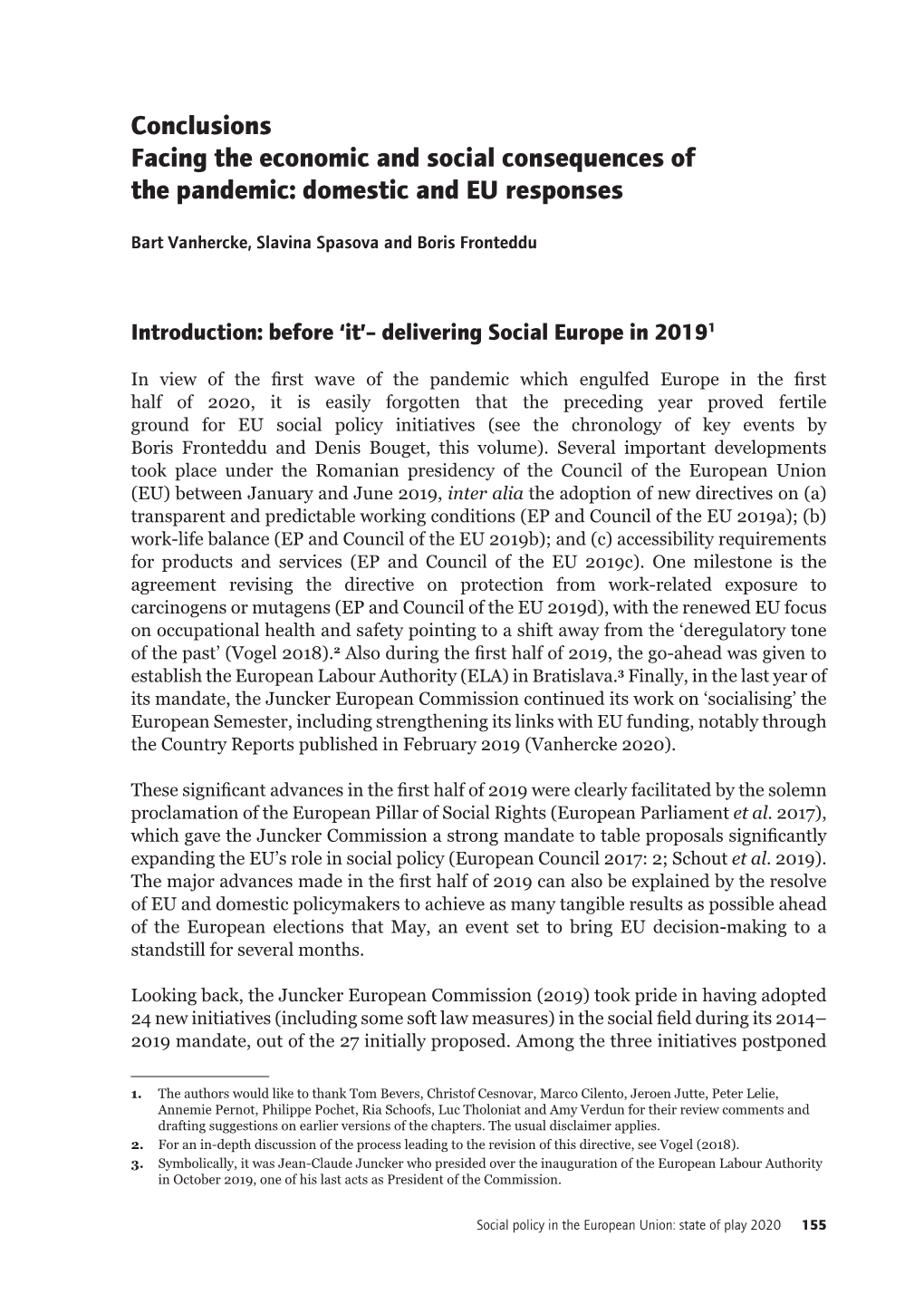 Conclusions Facing the Economic and Social Consequences of the Pandemic: Domestic and EU Responses