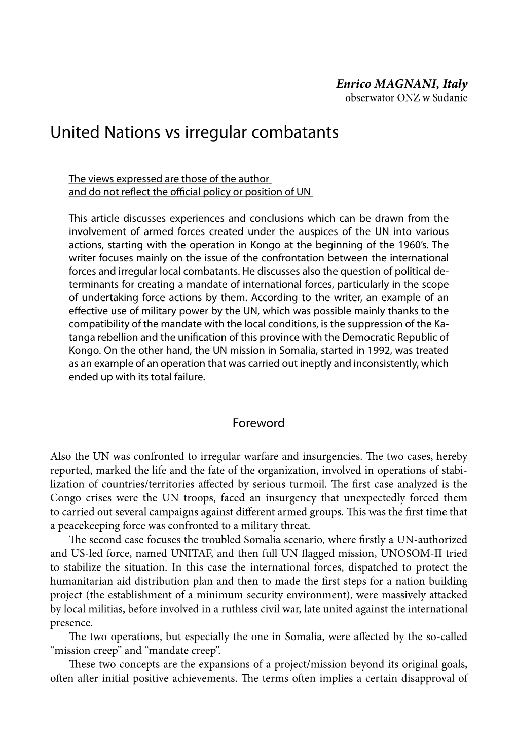 United Nations Vs Irregular Combatants