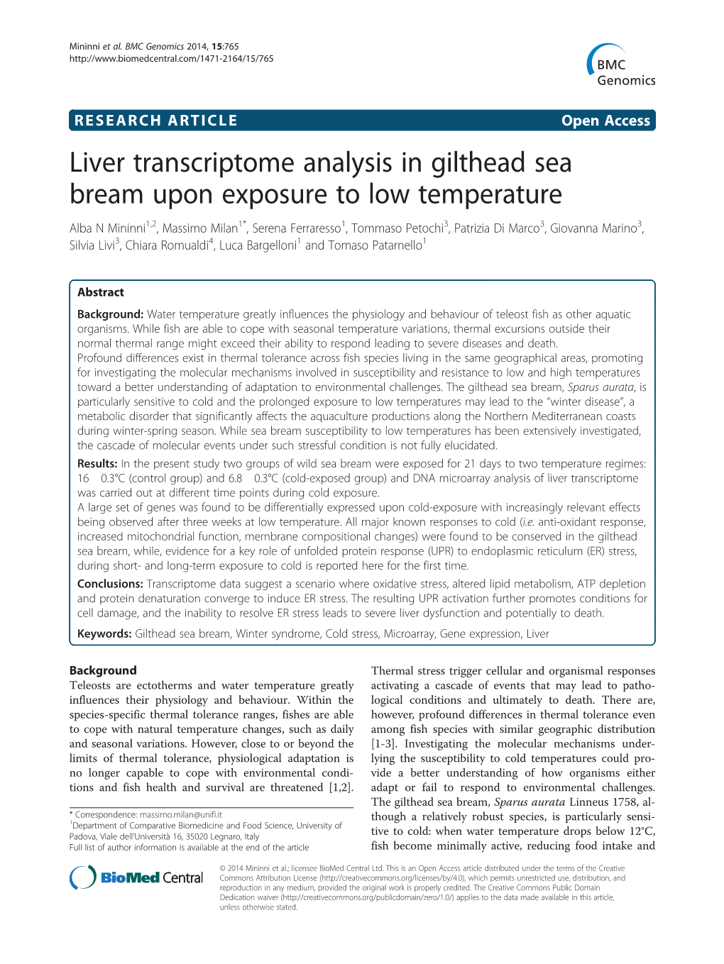 Liver Transcriptome Analysis in Gilthead Sea Bream Upon Exposure
