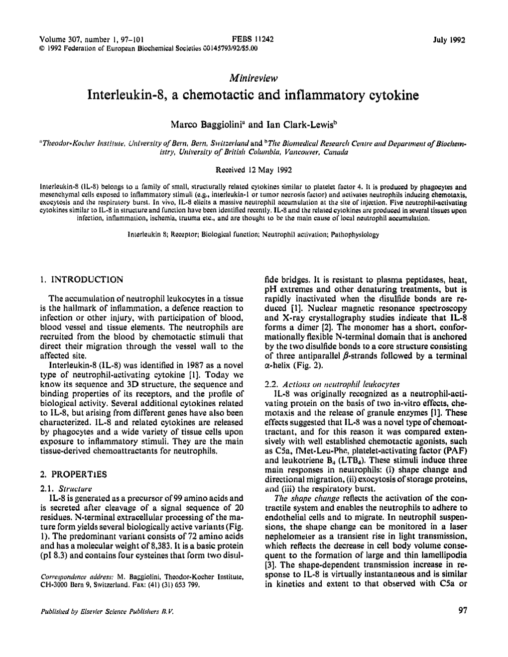 Interleukin-8, a Chemotactic and Inflammatory Cytokine