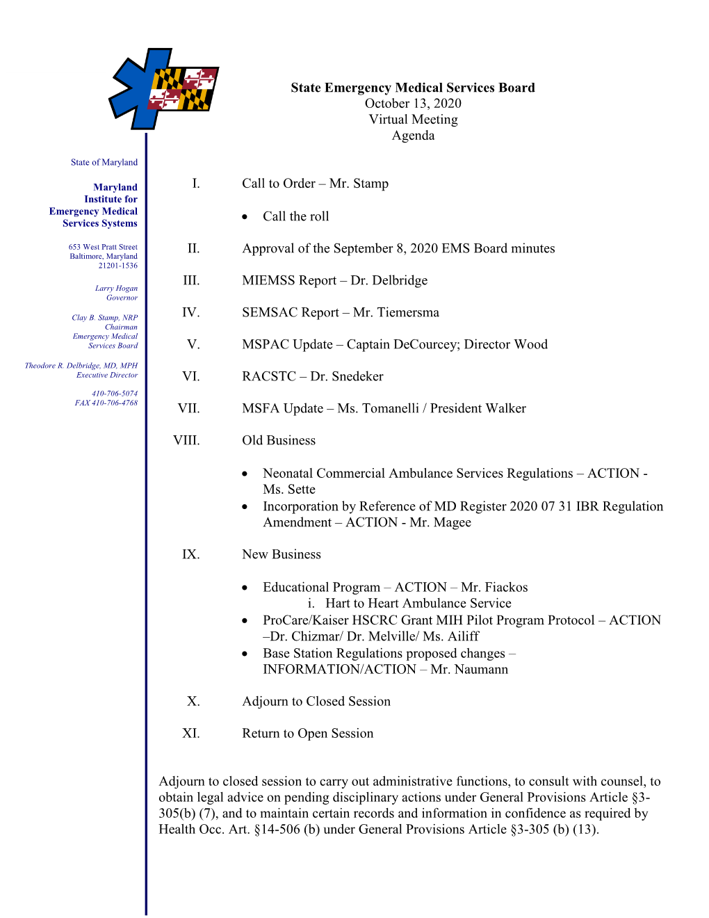 EMS Board Agenda and Minutes