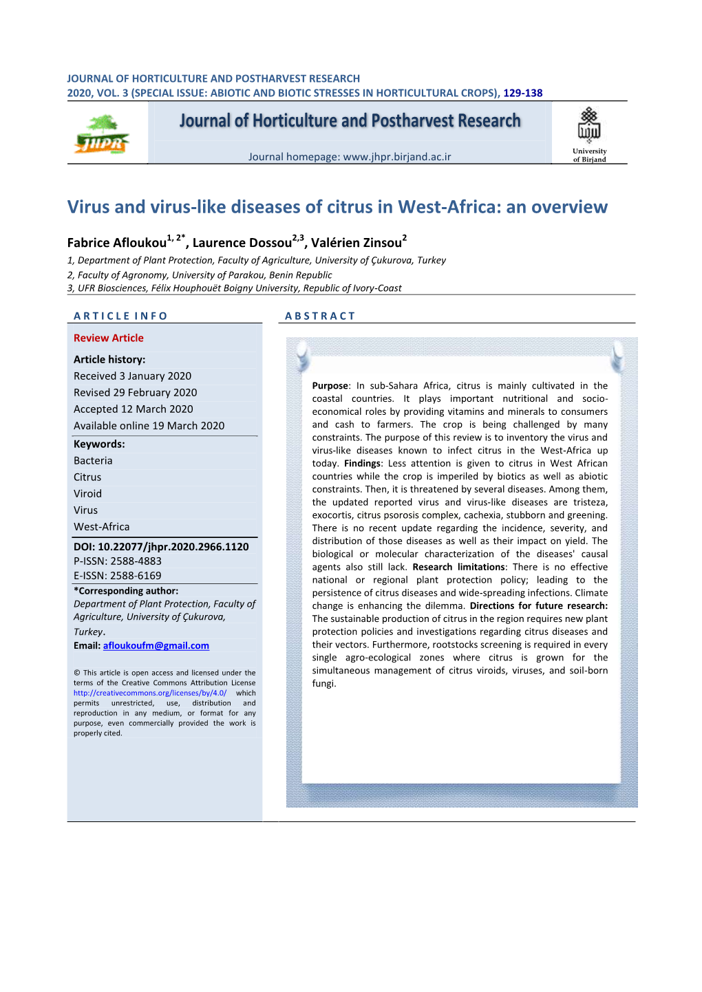 Virus and Virus-Like Diseases of Citrus in West-Africa: an Overview