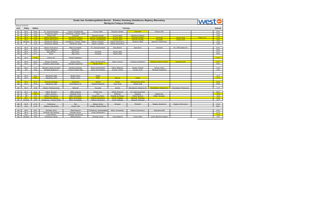 Erkelenz, Heinsberg, Hückelhoven, Wegberg, Wassenberg Montag Bis Freitag an Schultagen Gültig Ab 24.08.2016 Linie Gültig Abfahrt Fahrweg: Ankunft