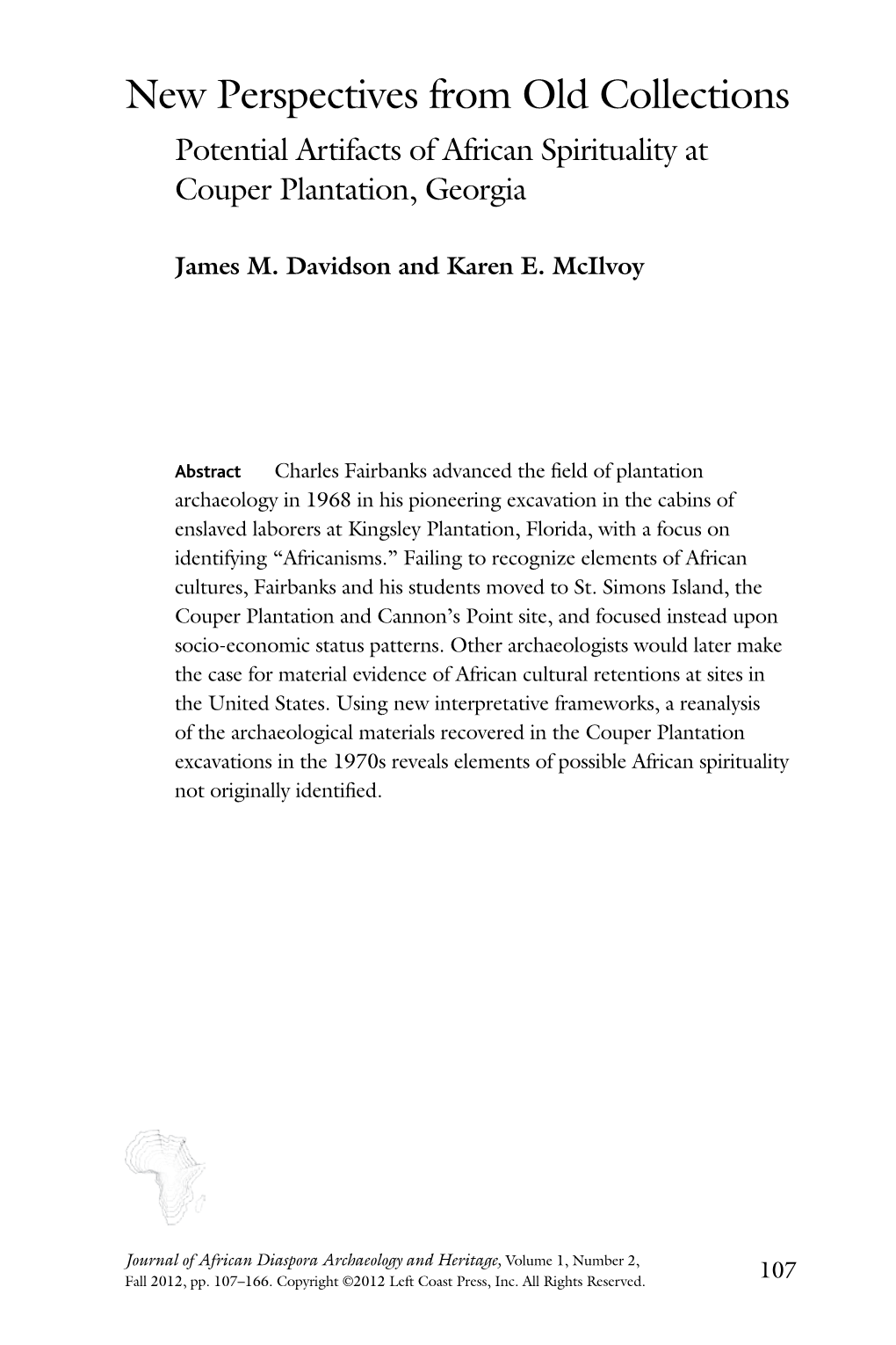 New Perspectives from Old Collections Potential Artifacts of African Spirituality at Couper Plantation, Georgia