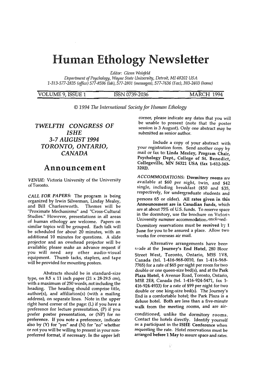 Human Ethology Newsletter