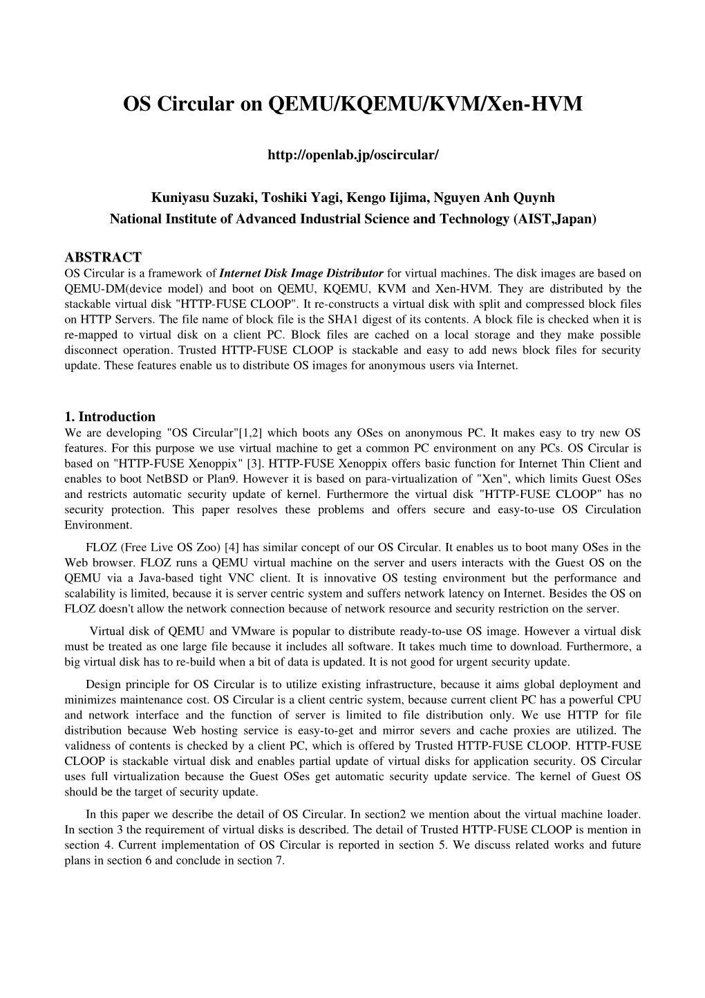 OS Circular on QEMU/KQEMU/KVM/Xenhvm