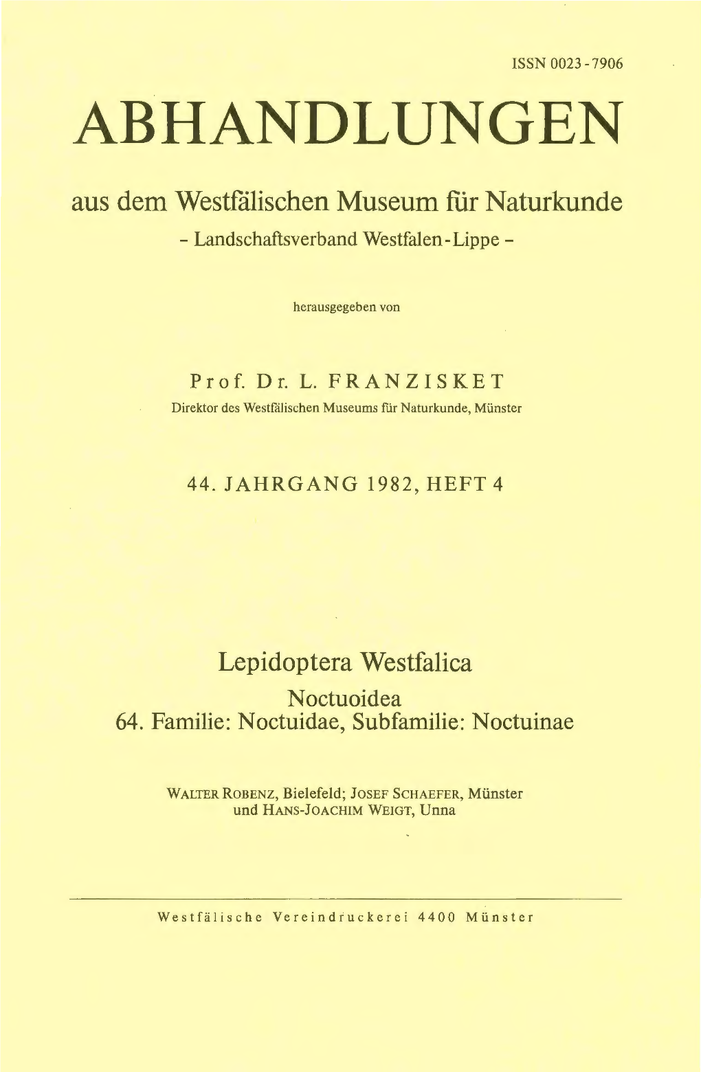 ABHANDLUNGEN Aus Dem Westfälischen Museum Ftir Naturkunde - Landschaftsverband Westfalen-Lippe