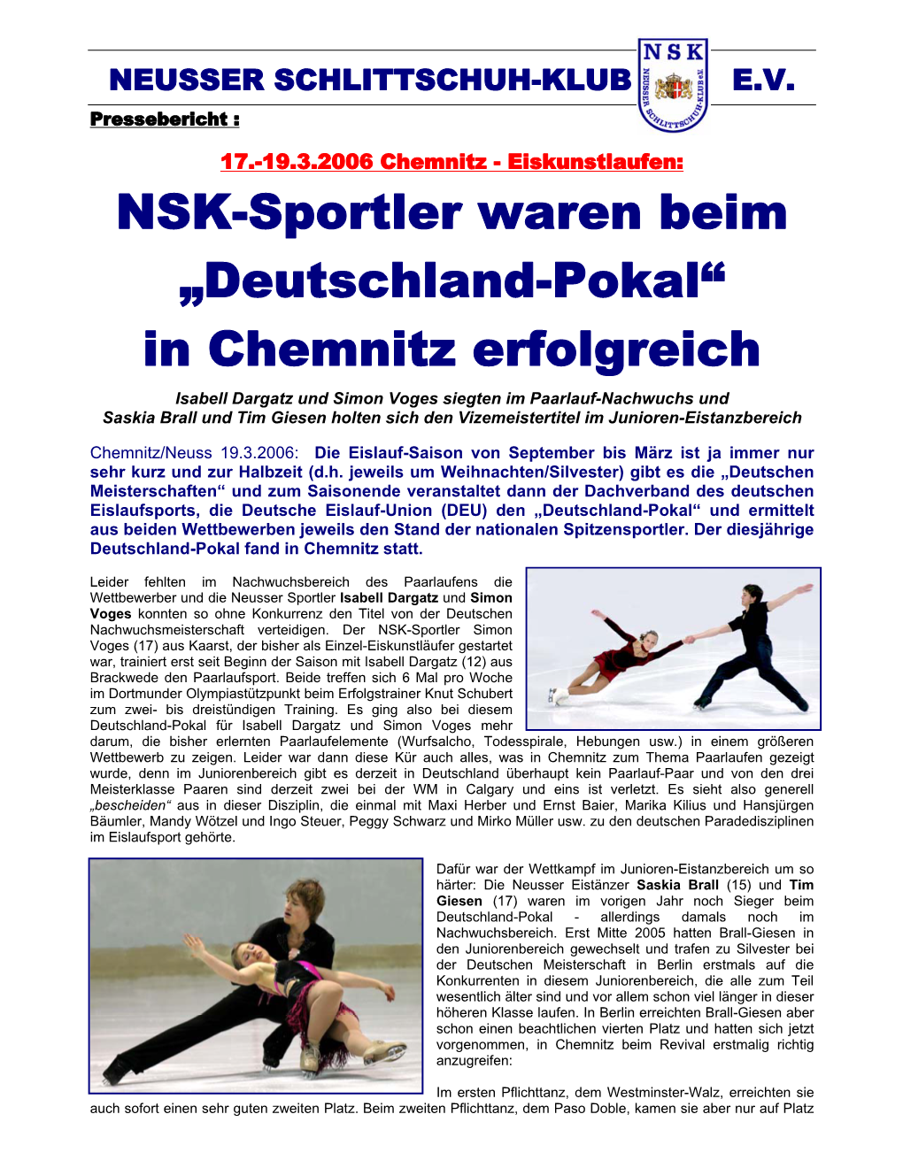 NSK-Sportler Waren Beim „Deutschland-Pokal“ in Chemnitz Erfolgreich