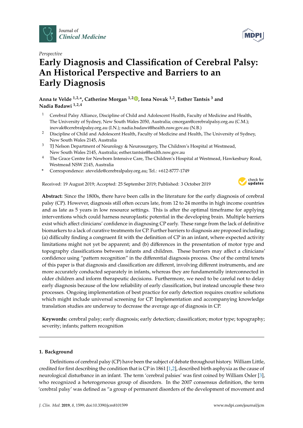 Early Diagnosis and Classification of Cerebral Palsy