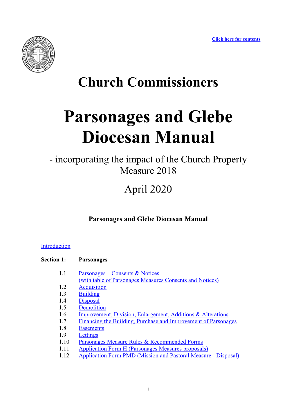 Parsonages and Glebe Diocesan Manual - Incorporating the Impact of the Church Property Measure 2018 April 2020