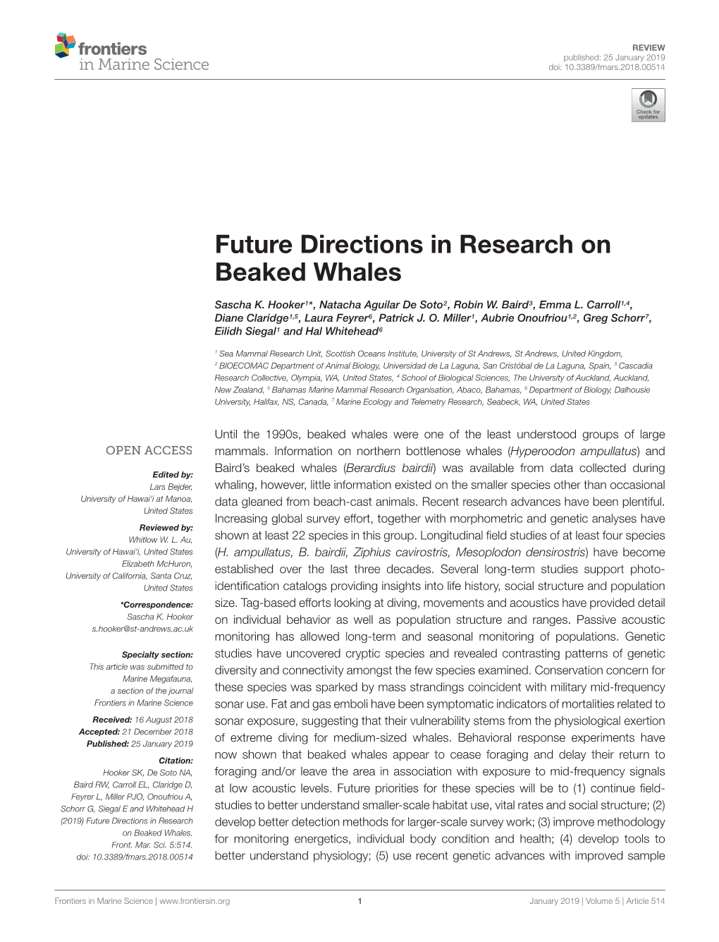 Future Directions in Research on Beaked Whales