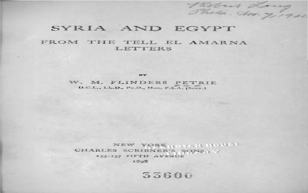 Syria and Egypt from the Tell El Amarna Letters