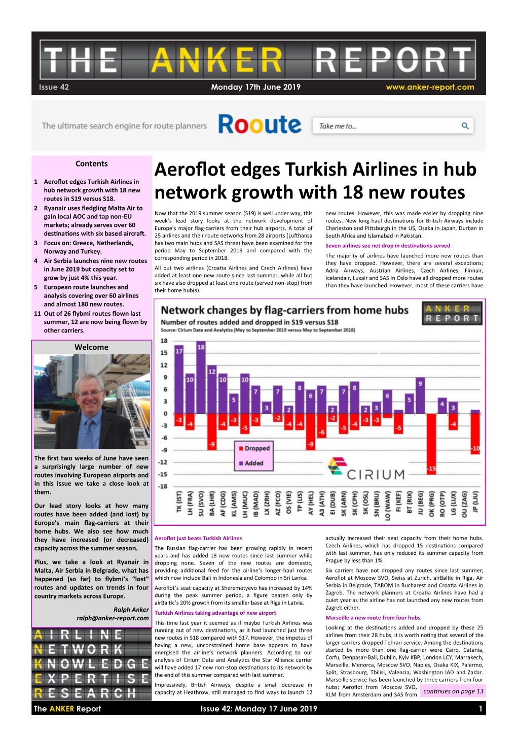 Aeroflot Edges Turkish Airlines in Hub Network Growth with 18 New Routes in S19 Versus S18