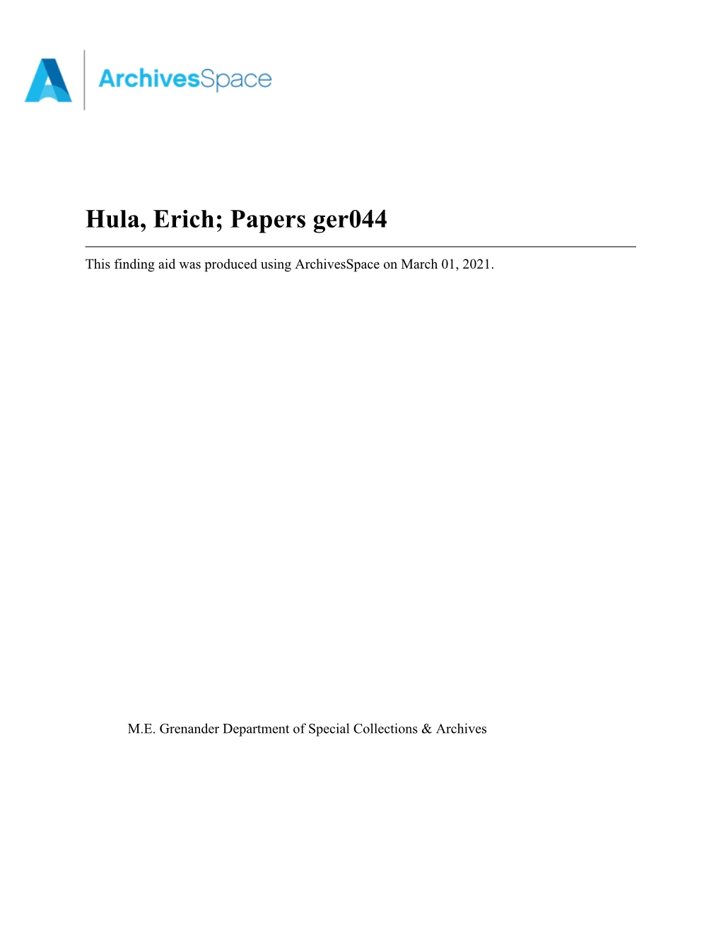 Hula, Erich; Papers Ger044
