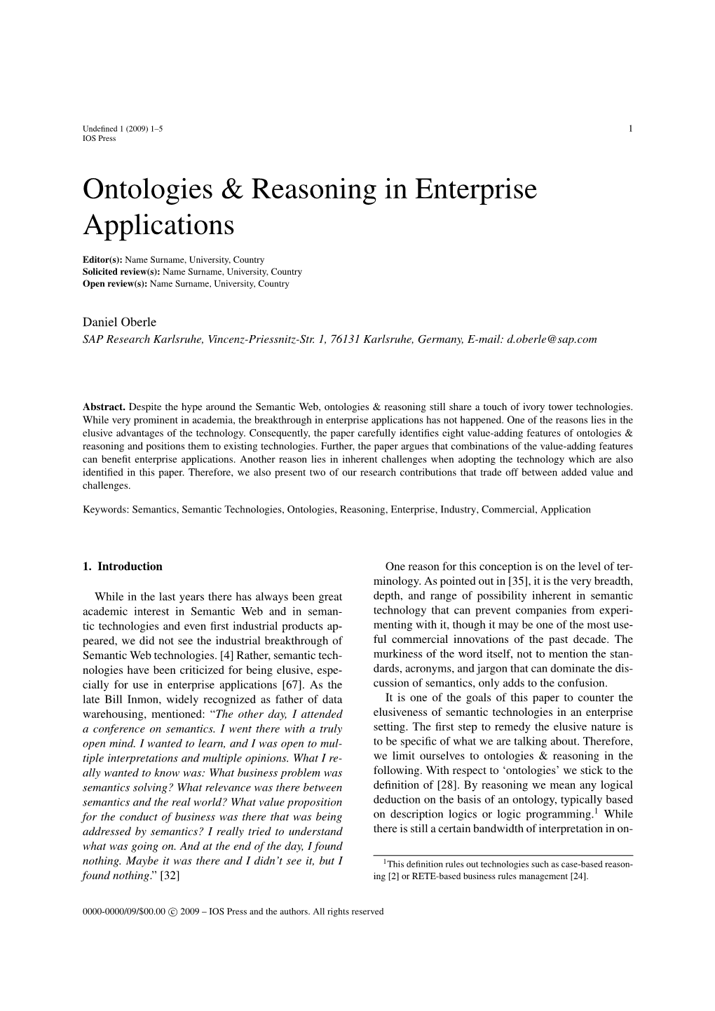 Ontologies & Reasoning in Enterprise Applications