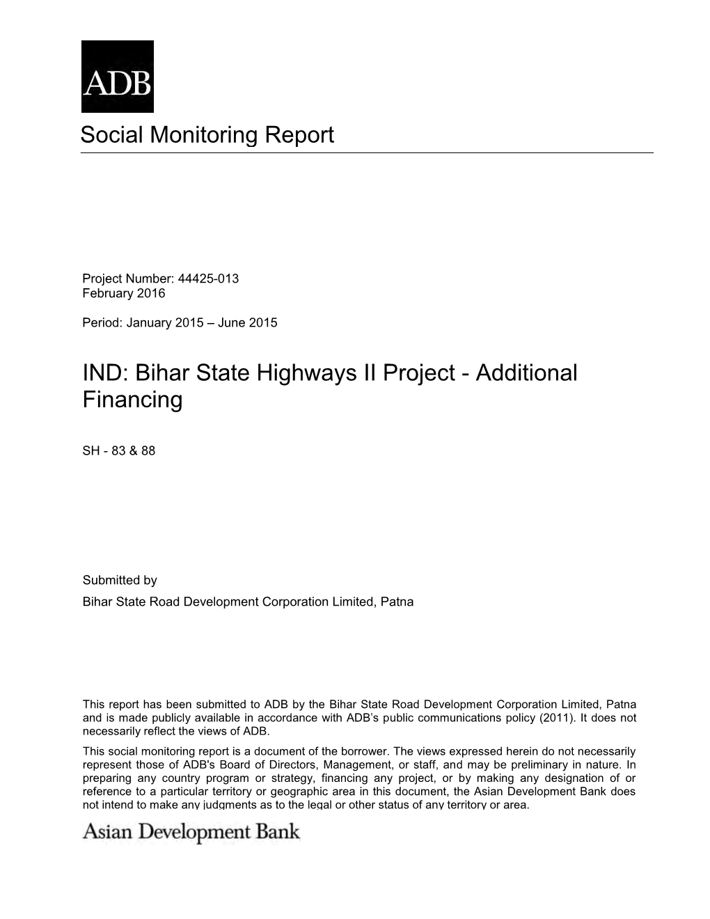 Bihar State Highways II Project - Additional Financing