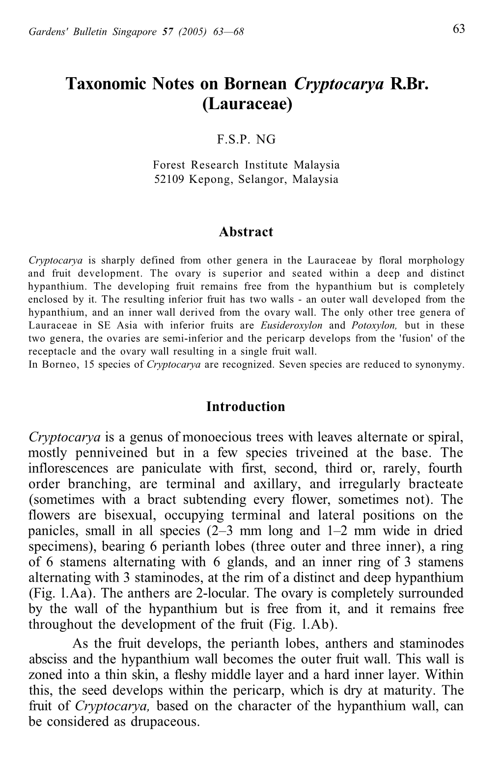 Taxonomic Notes on Bornean Cryptocarya R.Br. (Lauraceae)