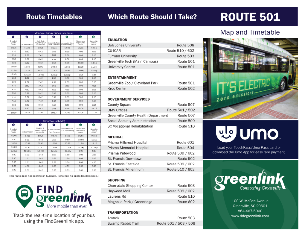 Route Timetables Which Route Should I Take? ROUTE 501